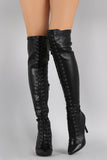 Breckelle Lace Up Over the Knee Pointy Toe Stiletto Boots