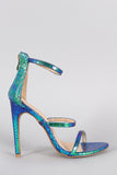 Liliana Snakeskin Hologram Triple Straps Single Sole Heel