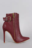 Shoe Republic LA Buckled Quilted Patterned Pointy Toe Stiletto Booties