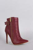 Shoe Republic LA Buckled Quilted Patterned Pointy Toe Stiletto Booties