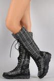 Tweed Combat Lace Up Knee High Boots