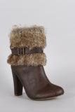 Faux Fur Buckle Almond Toe Ankle Bootie