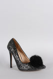 Pom Glitter Encrusted Pointy Toe Stiletto Pump