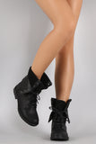 Sweater Cuff Lace Up Combat Ankle Boots