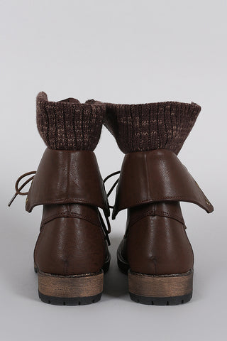 Sweater Cuff Lace Up Combat Ankle Boots