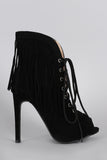 Curved Corset Fringe Peep Toe Booties