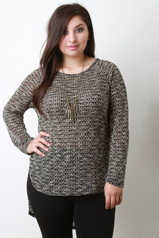 Marled Loose Knit Long Sleeves High Low Top