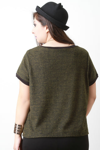 Soft Knit Contrast Pocket Short Sleeves Top