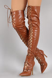 Strapped Corset Pointy Toe Over-The-Knee Stiletto Boots