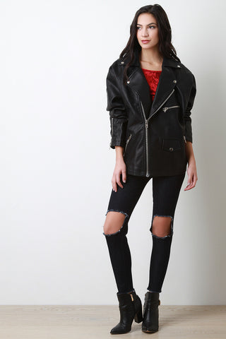 Oversized Zip-Up Faux Leather Jacket