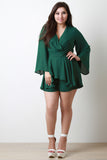 Wide Sleeves Surplice Ruffled Romper