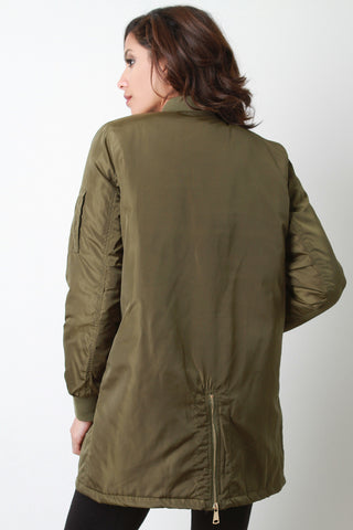 Zipper Longline Bomber Jacket