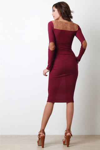 Suede Patch Ribbed Midi Dress