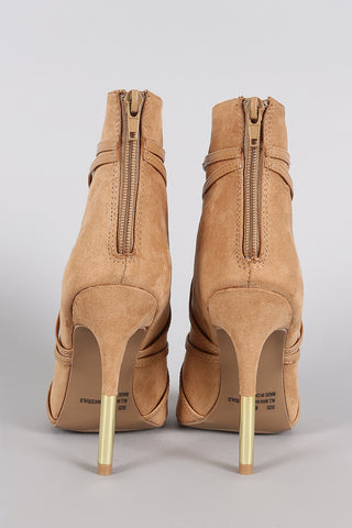 Qupid Low V Front Vegan Leather Wrapped Bootie