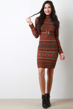 Fair Isle Knit Mock Neck Bodycon Dress