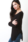 Half Placket Ribbed Knit Top