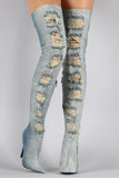 Privileged Distressed Denim Stiletto Over-The-Knee Boots