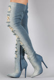 Privileged Distressed Denim Stiletto Over-The-Knee Boots