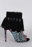 Privileged Fringe Tassel Open Toe Stiletto Ankle Boots