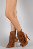 Liliana Long Layered Fringe Peep Toe Stiletto Mule