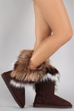 Tri-Tone Faux Fur Suede Round Toe Flat Boots