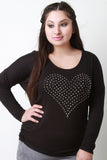 Rhinestone Heart Jersey Knit Top