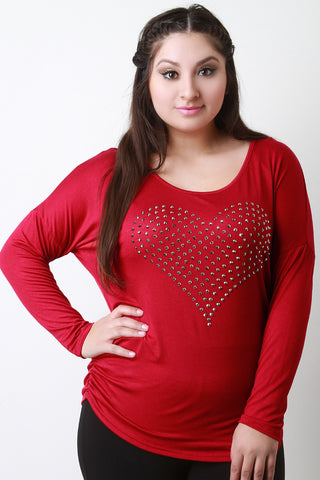 Rhinestone Heart Jersey Knit Top