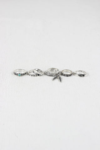 Feather Charm Heptagon Ring Set