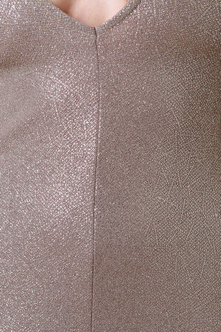 Metallic Shimmer Deep Plunge Midi Dress