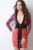 Color Block Lace Deep Plunge Dress