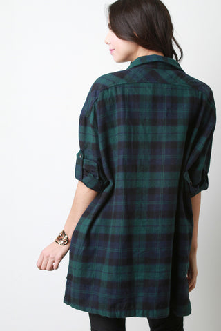 Oversized Boxy Plaid Long Sleeves Button Up Shirt