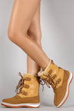 Faux Shearling Round Toe Lace Up Duck Boots