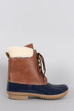 Shearling Cuff Round Toe Lace Up Duck Ankle Boots