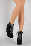 Wild Diva Lounge Round Toe Lace Up Chunky Heeled Booties