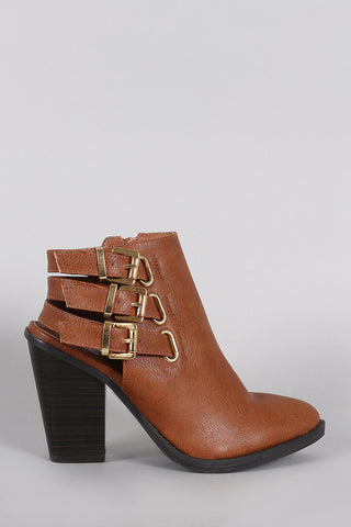 Wild Diva Lounge Buckled Strap Chunky Heeled Ankle Boots