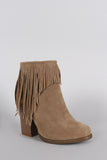 Suede Fringe Chunky Heeled Ankle Boots