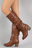 Buckled Chunky Heeled Slouchy Knee High Boots