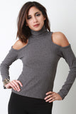 Mettallic Shimmer Open Shoulder Turtleneck Top