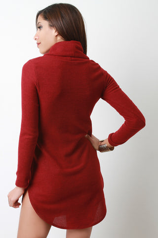 Shift Cowl Neck Long Sleeve Dress