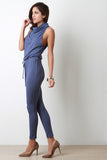 Cowl Neck Ribbed Jersey Jumpsuit