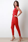 V Neck Faux Pocket Jumpsuit