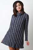 Wide Ribbed Turtleneck Shift Dress