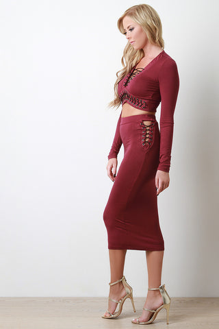 Side Lace Up Midi Skirt