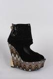 Liliana Perforated Cuff Glitter Chevron Platform Wedge