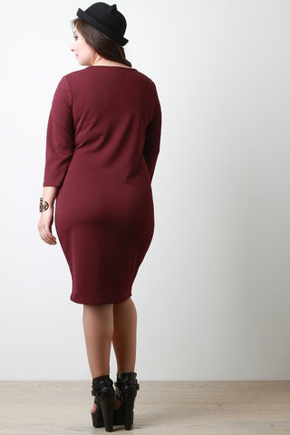 Crisscross V-Neck Quarter Sleeves Midi Dress