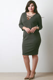 Crisscross V-Neck Quarter Sleeves Midi Dress