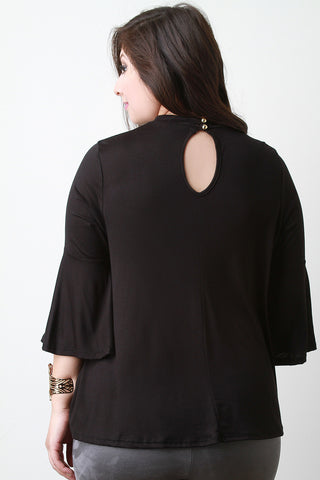 Bell Sleeves Mock Neck Keyhole Top