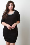 Jeweled Neckline Ruched Keyhole Dress