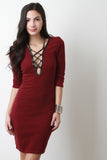 Fleecey Lace Up Quarter Sleeve Bodycon Dress