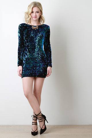 Sequin Long Sleeve Mini Dress